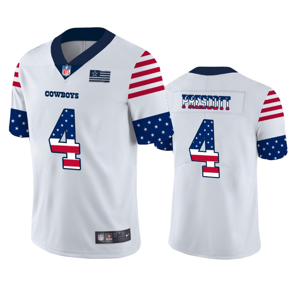 Men's Dallas Cowboys #4 Dak Prescott White 2019 USA Flag Fashion Stitched NFL Jersey